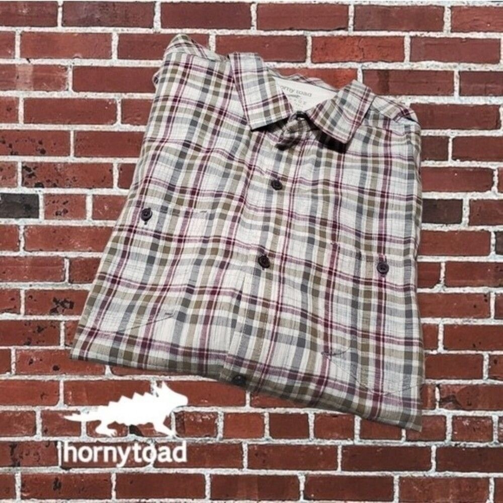 Horny Toad & Co Men's‎ Long-sleeve Button Front Plaid Shirt  Cream/Maroon XL - Picture 10 of 10